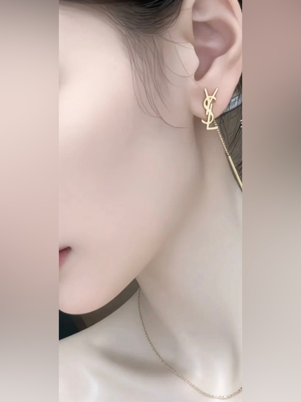 Gold Tone Logo Threader Drop Earrings (inspired by YS L )